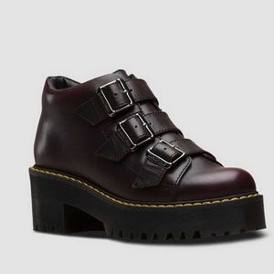 Dr. Martens Women's Burgundy Triple Buckle Platform Ankle Boots